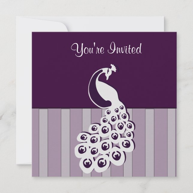 Eggplant Peacock Invitation (Front)