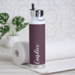 Eggplant Personalised Wedding Bridesmaid Water Bottle<br><div class="desc">Gift your wedding bridesmaid or maid of honour with this trendy, vacuum Insulated water bottle that features her name in white, stylised script on an eggplant colour background designed to match your wedding colour scheme. Personalise bottle by editing and replacing name with your own as desired. Select your water bottle...</div>