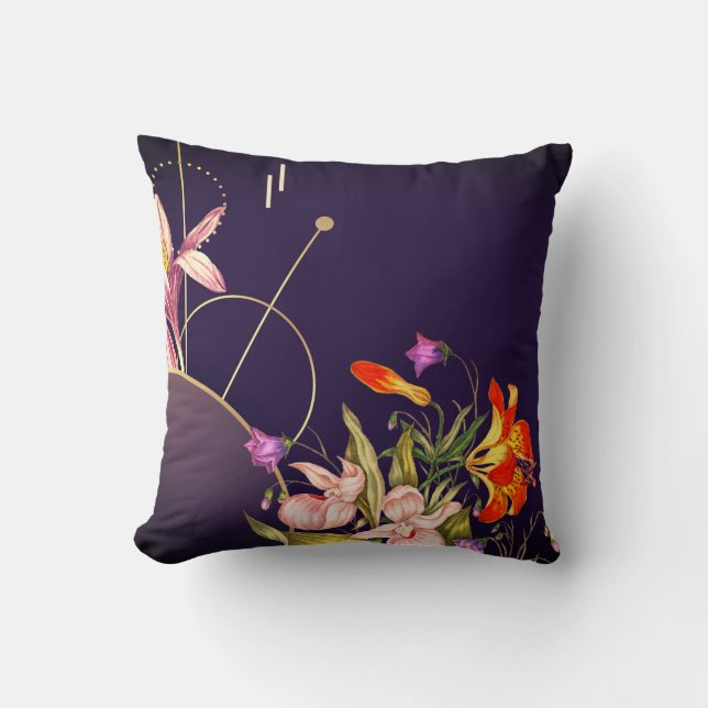Eggplant Plum Artistic Abstract Botanical Cushion (Front)