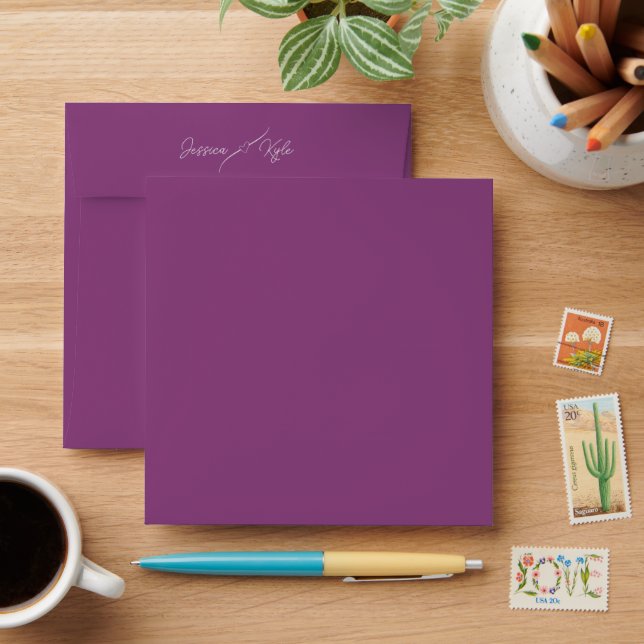 Eggplant Plum Wedding Stationery Coloured Envelope (Desk)