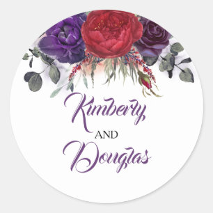 Eggplant Purple and Burgundy Peony Elegant Fall Classic Round Sticker