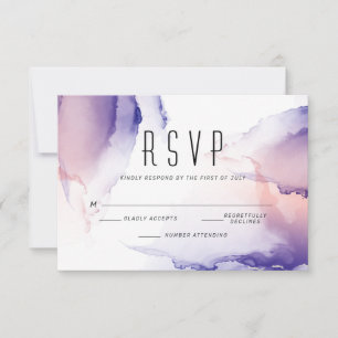 Eggplant Purple and Coral Rose Chic Alcohol Ink RSVP Card
