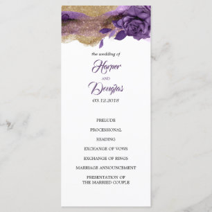 Eggplant Purple and Gold Glitter Wedding Programs Programme