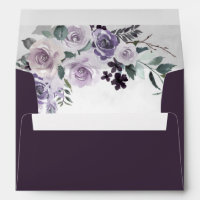 Eggplant Purple and Silver Floral Wedding Envelope