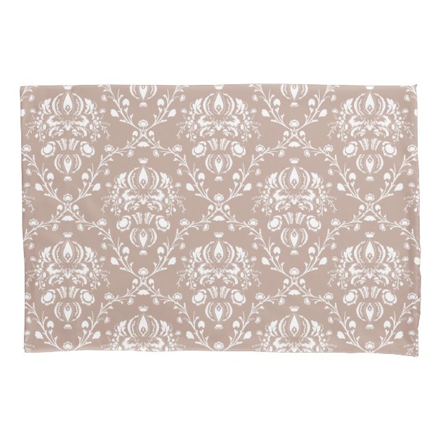 Eggplant Purple and White Damask Pillowcase (Front-Left)