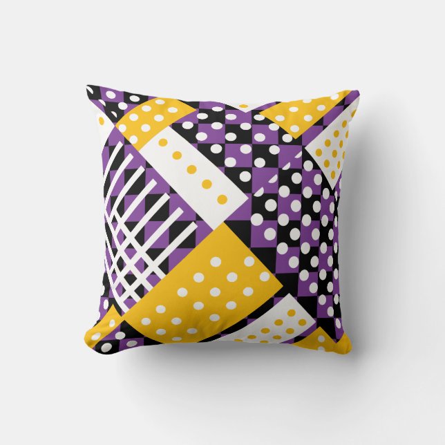 eggplant purple and yellow chechered cushion (Front)