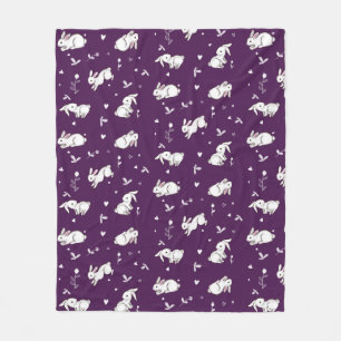 Eggplant Purple Bunny Patterned Fleece Blanket