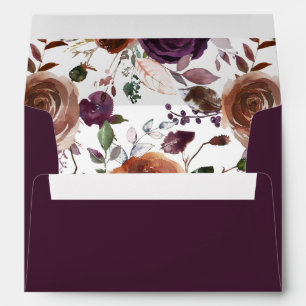 Eggplant Purple Butter Rum Watercolor Roses Envelopes