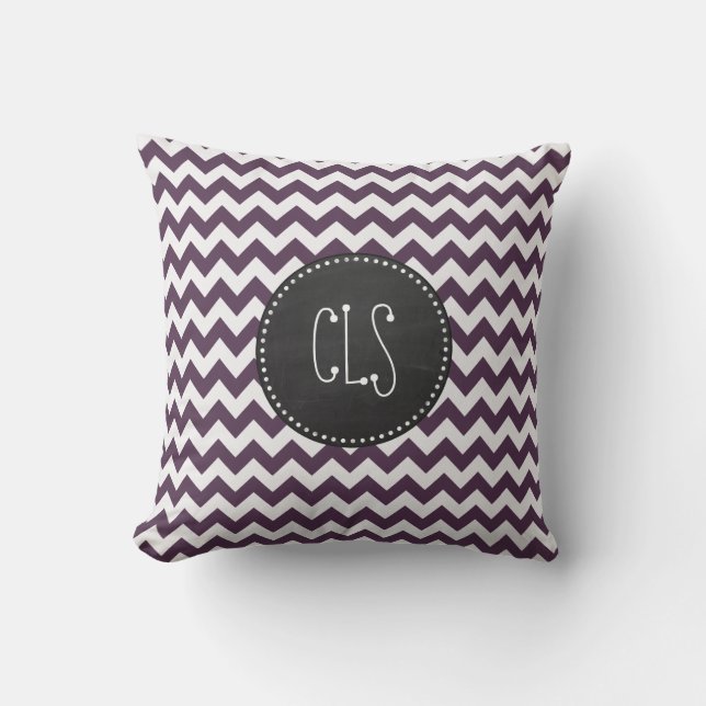Eggplant Purple Chevron; Retro Chalkboard Cushion (Front)
