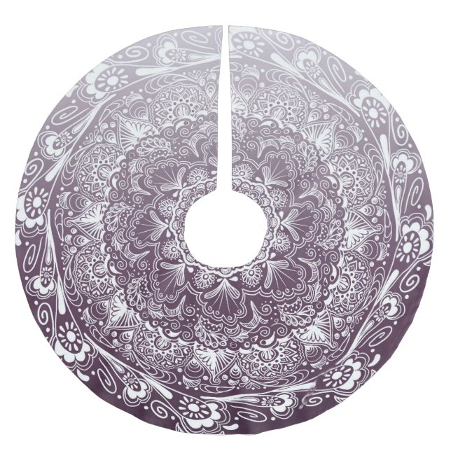Eggplant purple colour fade mandala brushed polyester tree skirt (Front)
