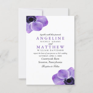 Eggplant Purple Floral Elegant Watercolor Wedding  Invitation