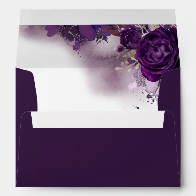 Eggplant Purple Floral Elegant Wedding Envelopes (Back (Bottom))