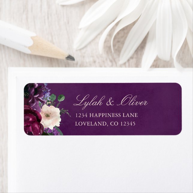 Eggplant Purple Floral Return Address Label (Insitu)