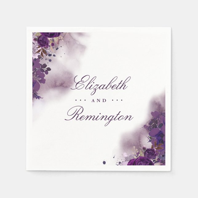 Eggplant Purple Floral Watercolor Napkin (Front)