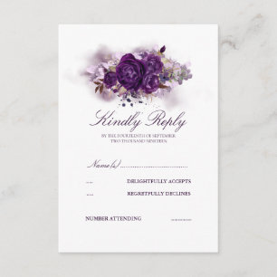 Eggplant Purple Floral Watercolors Wedding RSVP Card