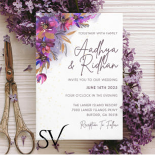 Eggplant Purple Floral Wedding Invitation