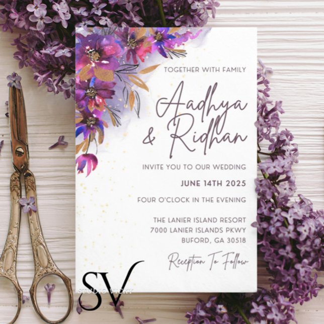 Eggplant Purple Floral Wedding Invitation (Creator Uploaded)