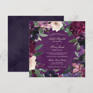 Eggplant Purple Floral Wedding Invitation