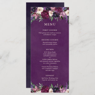 Eggplant Purple Floral Wedding Menu