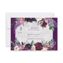 Eggplant Purple Floral Wedding rsvp insert