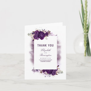 Eggplant Purple Floral Wedding Thank You Card