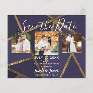 Eggplant Purple Gold Bronze Geometric Save Date