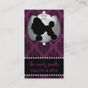 Eggplant Purple Jewelled Damask Dog Grooming/Spa Business Card