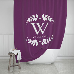 Eggplant Purple Monogram Shower Curtain