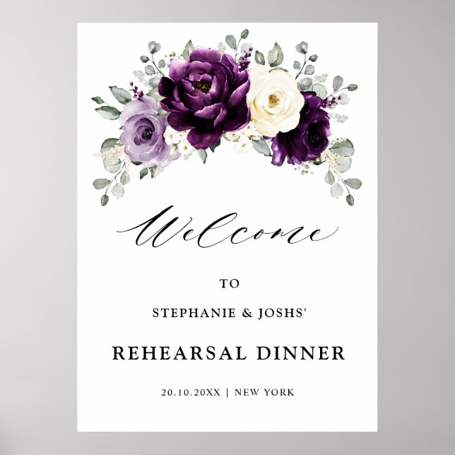 Eggplant Purple Plum Boho Rehearsal Dinner Welcome Poster (Front)