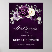 Eggplant Purple Plum Ivory Bridal Shower Welcome  