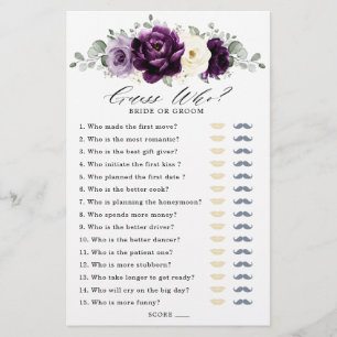Eggplant Purple Plum Ivory Whit Bridal Shower Game