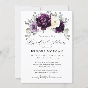 Eggplant Purple Plum Ivory White  Bridal Shower Invitation