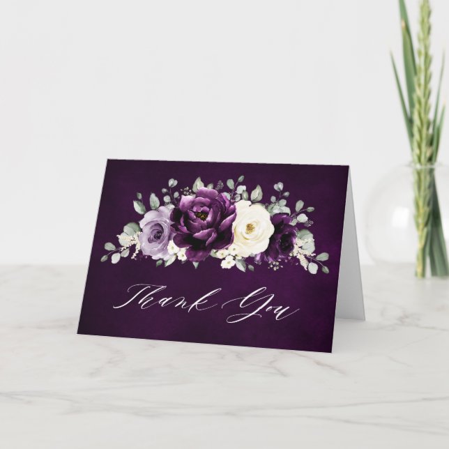 Eggplant Purple Plum Ivory White  Bridal Shower Th Thank You Card (Front)