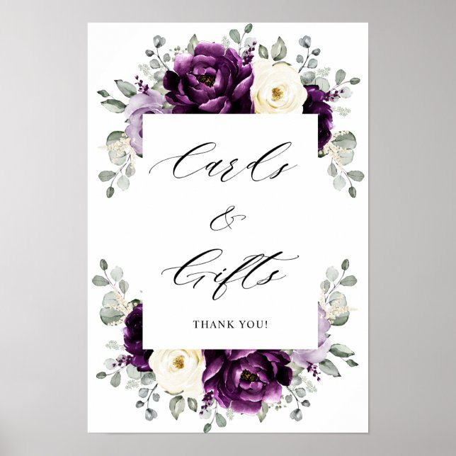 Eggplant Purple Plum Ivory White  Cards & Gifts    Poster (Front)