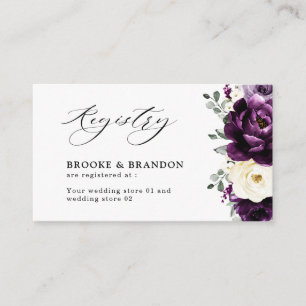 Eggplant Purple Plum Ivory White Floral Registry Enclosure Card