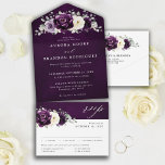 Eggplant Purple Plum Ivory White Floral Wedding Al All In One Invitation<br><div class="desc">Elegant floral midsummer wedding invitation features a bouquet of watercolor roses peonies in shades of purple plum, champagne ivory floral and sage , lush green botanical eucalyptus leaves. Please find more matching designs and variations from my "blissweddingpaperie" store. And feel free to contact me for further customisation or matching items....</div>