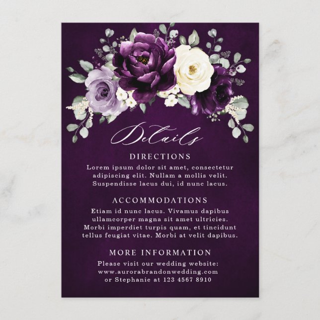 Eggplant Purple Plum Ivory White Floral Wedding En Enclosure Card (Front)