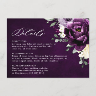 Eggplant Purple Plum Ivory White Floral Wedding En Enclosure Card