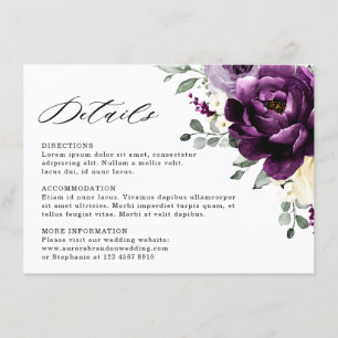 Eggplant Purple Plum Ivory White Floral Wedding Enclosure Card