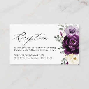 Eggplant Purple Plum Ivory White Floral Wedding Enclosure Card