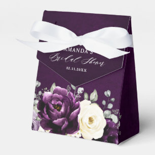 Eggplant Purple Plum Ivory White Floral Wedding Fa Favour Box