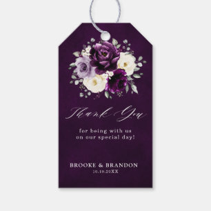 Eggplant Purple Plum Ivory White Floral Wedding Gi Gift Tags