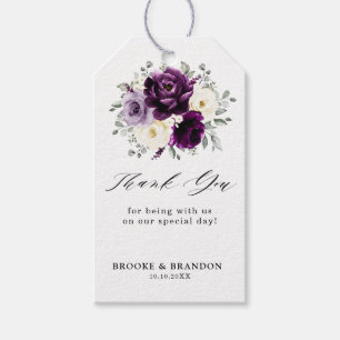 Eggplant Purple Plum Ivory White Floral Wedding Gift Tags