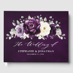 Eggplant Purple Plum Ivory White Floral Wedding Gu Guest Book