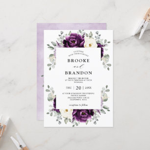 Eggplant Purple Plum Ivory White Floral Wedding Invitation