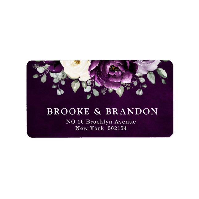 Eggplant Purple Plum Ivory White Floral Wedding La Label (Front)