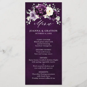 Eggplant Purple Plum Ivory White Floral Wedding Me Menu