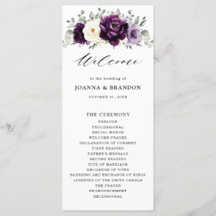 Eggplant Purple Plum Ivory White Floral Wedding Programme