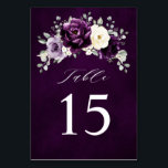 Eggplant Purple Plum Ivory White Floral Wedding Ta Table Number<br><div class="desc">Elegant floral midsummer wedding table number features a bouquet of watercolor roses peonies in shades of purple plum, champagne ivory floral and sage , lush green botanical eucalyptus leaves. Please find more matching designs and variations from my "blissweddingpaperie" store. And feel free to contact me for further customisation or matching...</div>