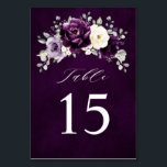 Eggplant Purple Plum Ivory White Floral Wedding Ta Table Number<br><div class="desc">Elegant floral midsummer wedding table number features a bouquet of watercolor roses peonies in shades of purple plum, champagne ivory floral and sage , lush green botanical eucalyptus leaves. Please find more matching designs and variations from my "blissweddingpaperie" store. And feel free to contact me for further customisation or matching...</div>